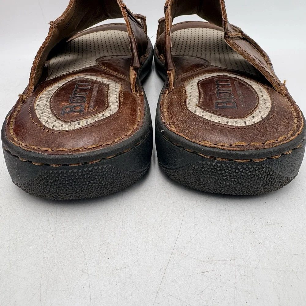 Born Mens 10M Brown Leather Slide Sandals Comfort Open Toe Casual Slip On